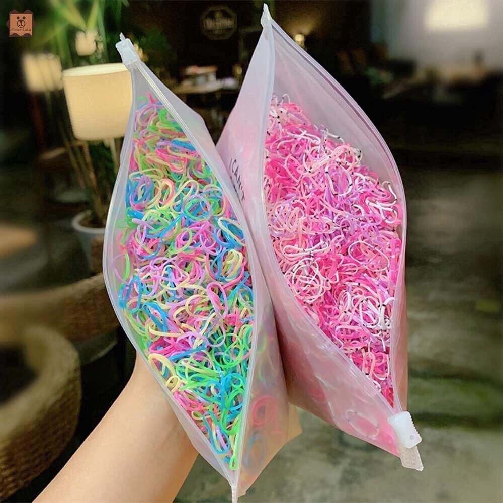 Túi 1000 sợi thun cột tóc cho bé gái tặng túi chip