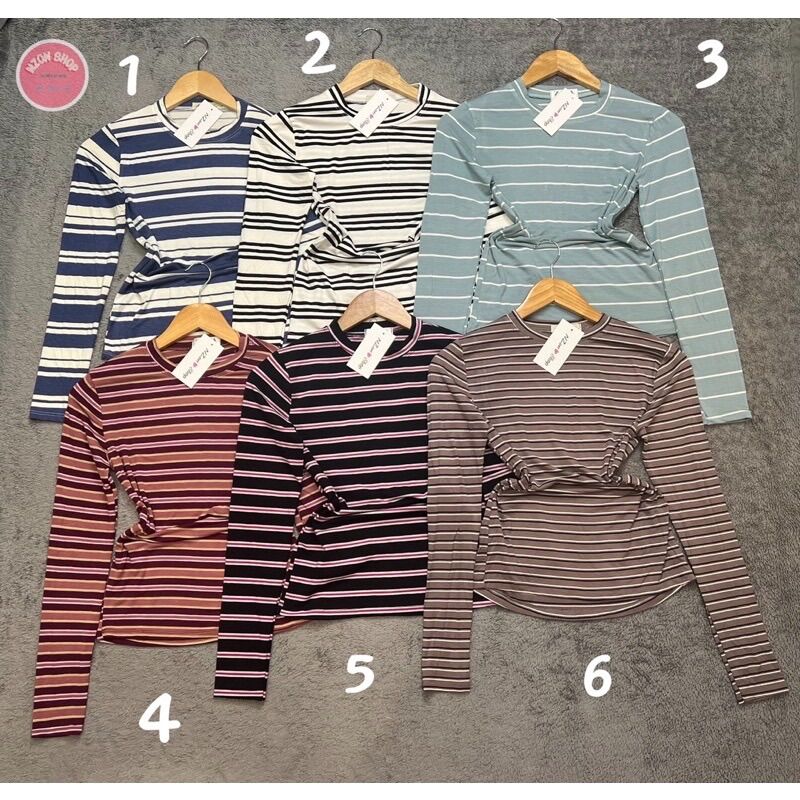 Combo 3 áo thun sọc cổ tròn tay dài