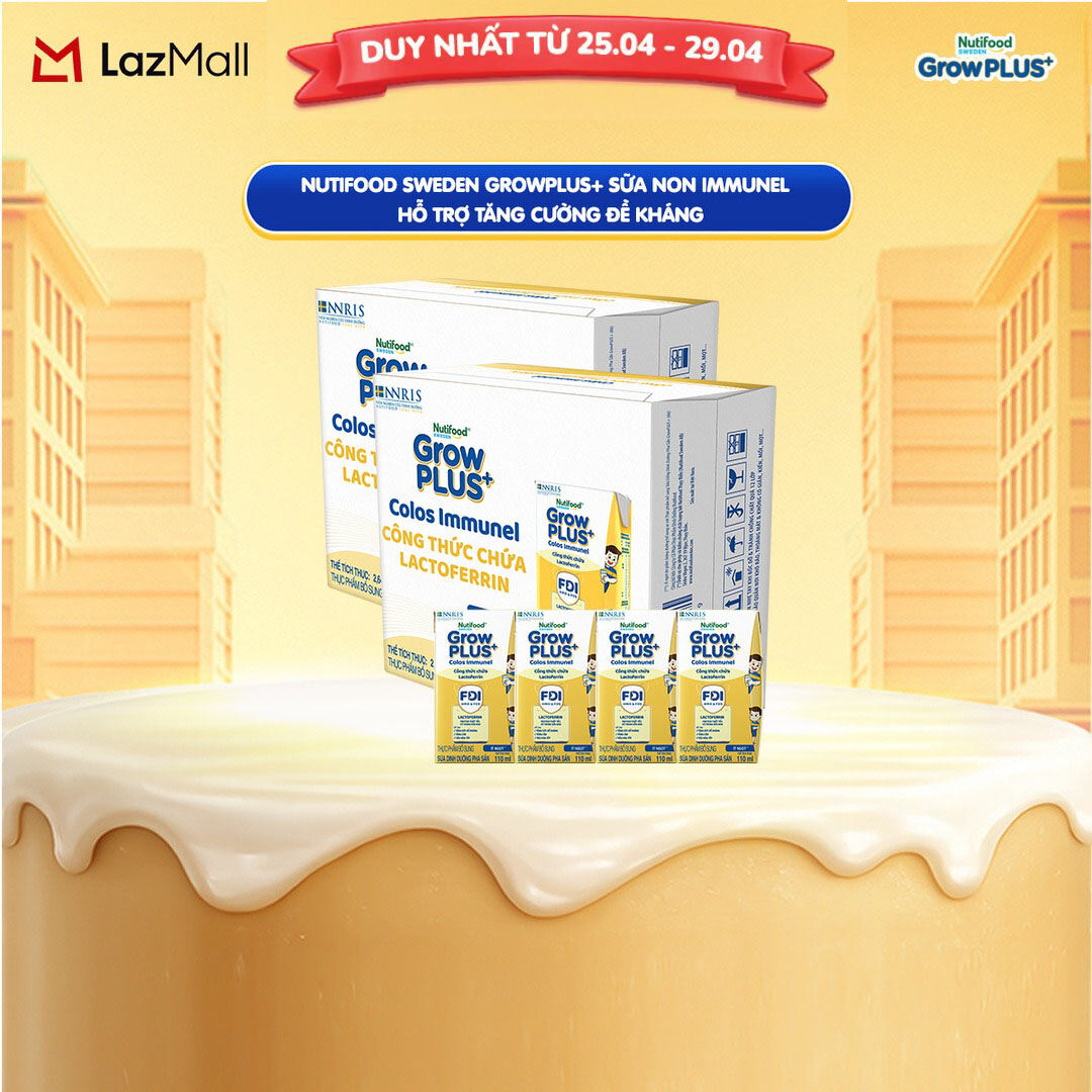 Combo 2 Thùng 24 Hộp Sữa Bột Pha Sẵn Nutifood Sweden GrowPLUS+ Sữa Non Immunel hộp 110 ml (Bao bì tuỳ lô hàng)