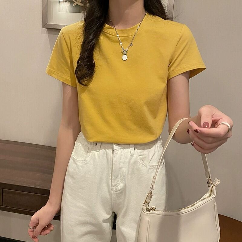 Trang phục nữ 2023 áo phông áo tay lửng siêu hot rộng rãi tay ngắn mẫu mới phong cách hàn quốc phong cách kẹo