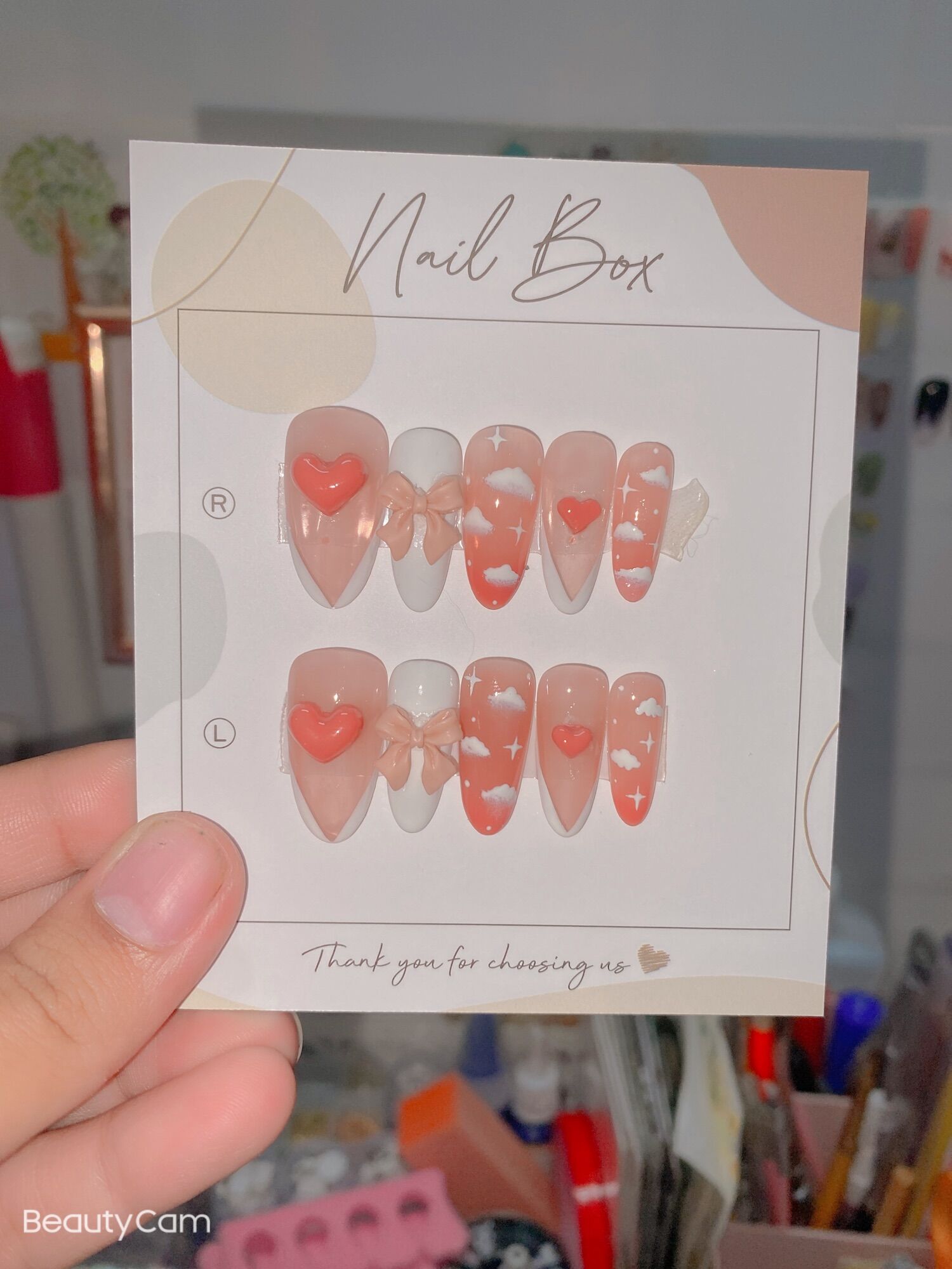 Móng giả thiết kế theo yêu cầu-mẫu nail tone hồng dễ thương