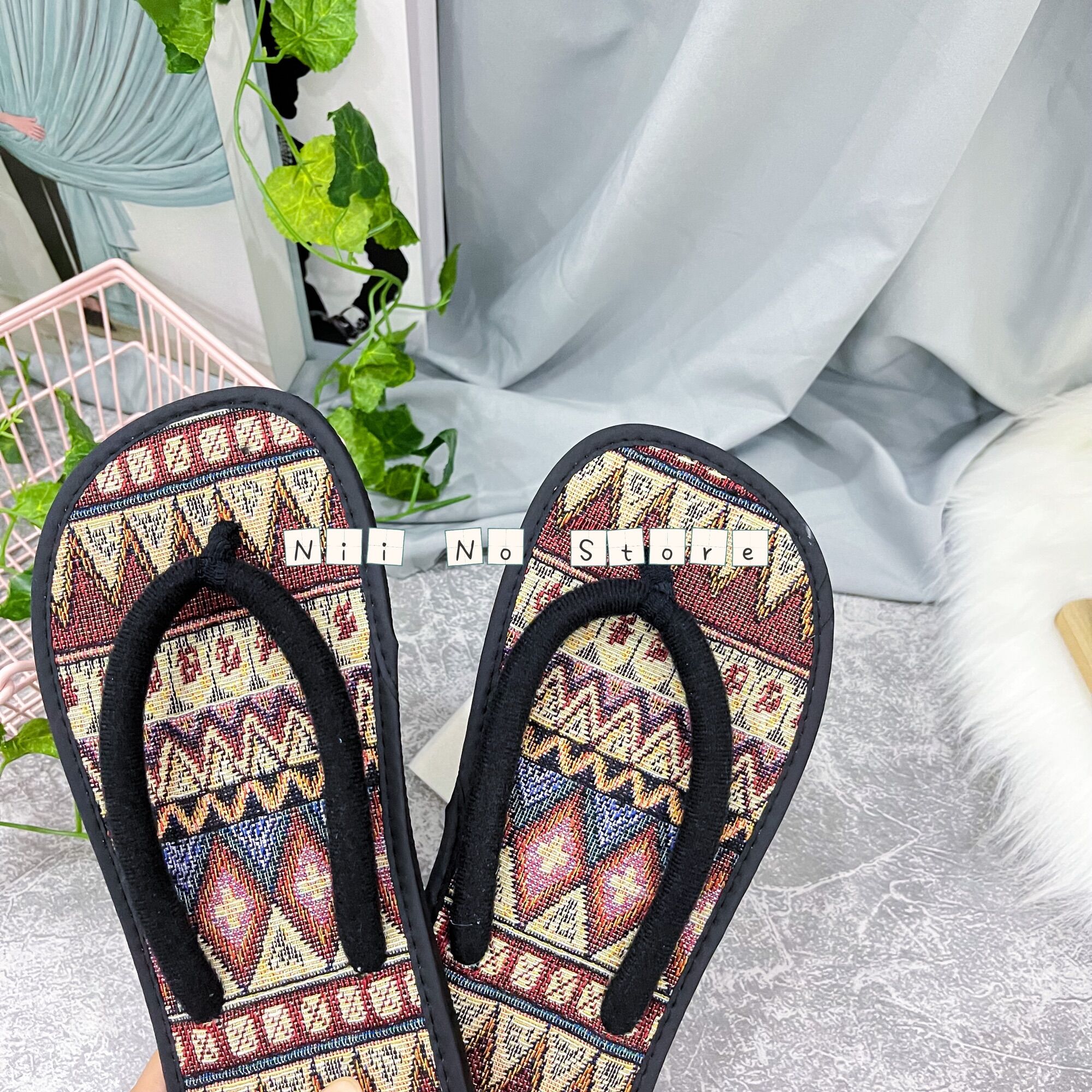 [ND016] Dép thổ cẩm đỏ quai kẹp