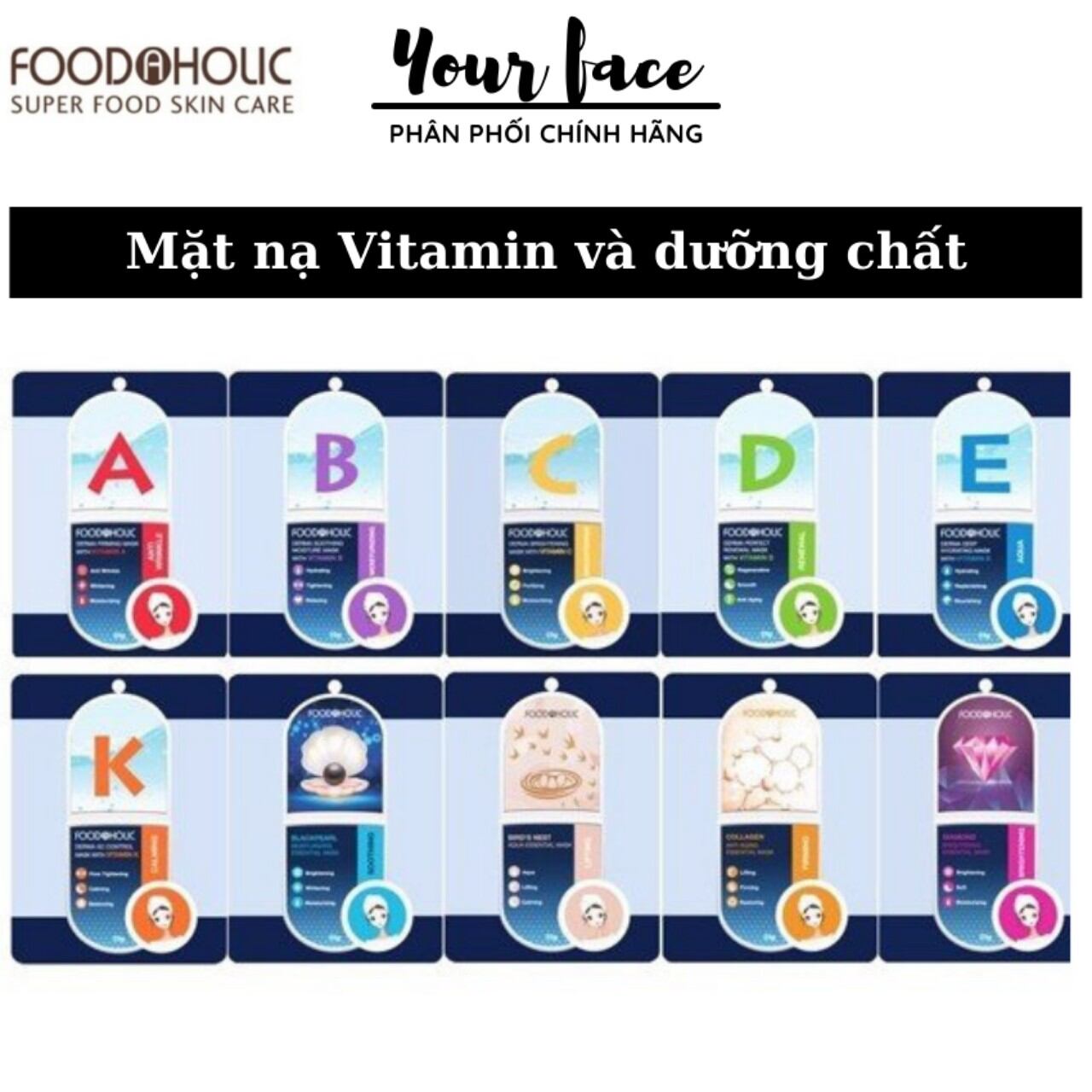 Mặt nạ FOODAHOLIC Derma Mask 23g - mặt nạ dưỡng da Hàn Quốc chính hãng - Mặt nạ đắp chăm sóc da mặt- mặt nạ trắng da Foodaholic