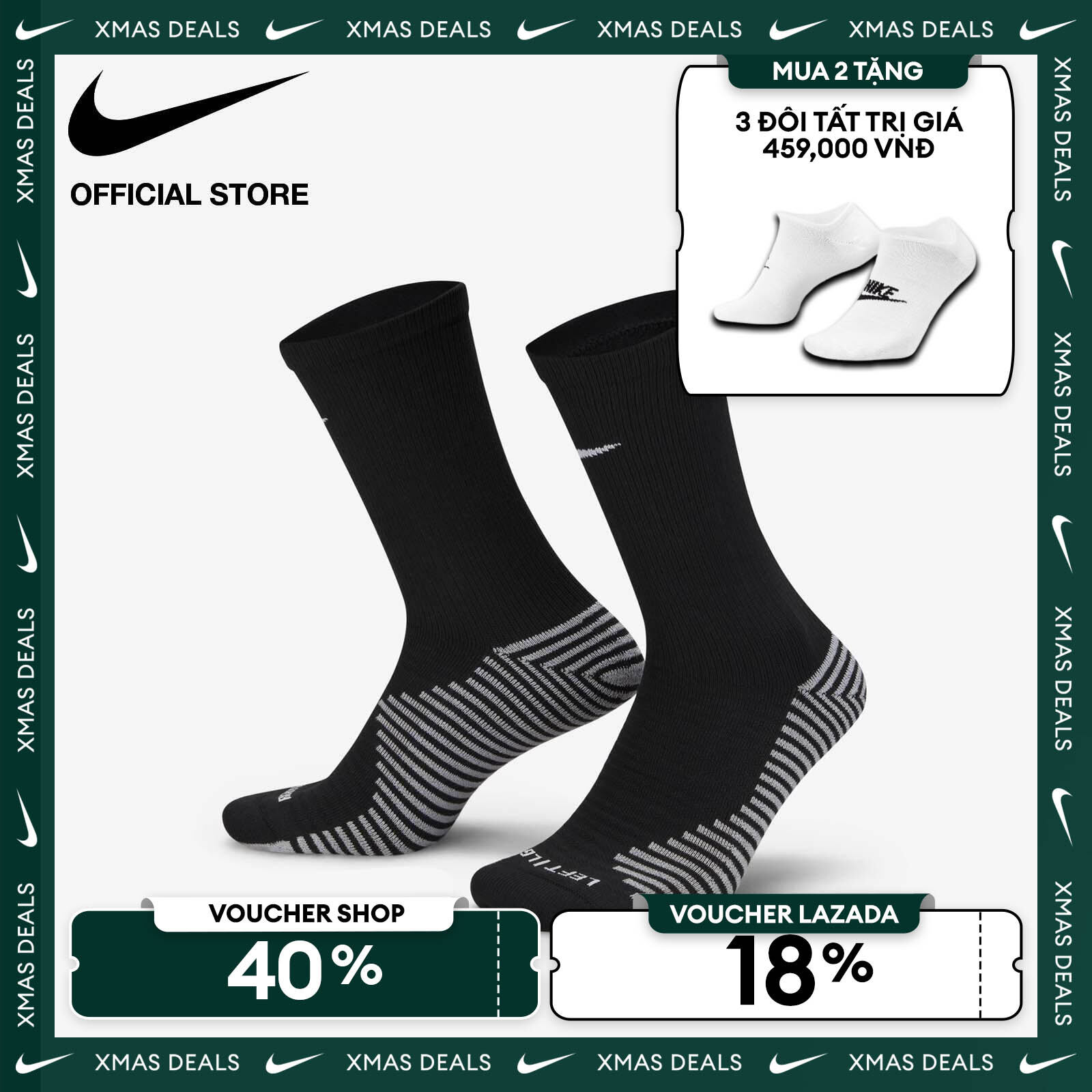   VOUCHER 40% + MUA 2 TẶNG VỚ  Tất Cổ Cao Nike Strike Soccer Crew Socks  1 Pair  - Black 
