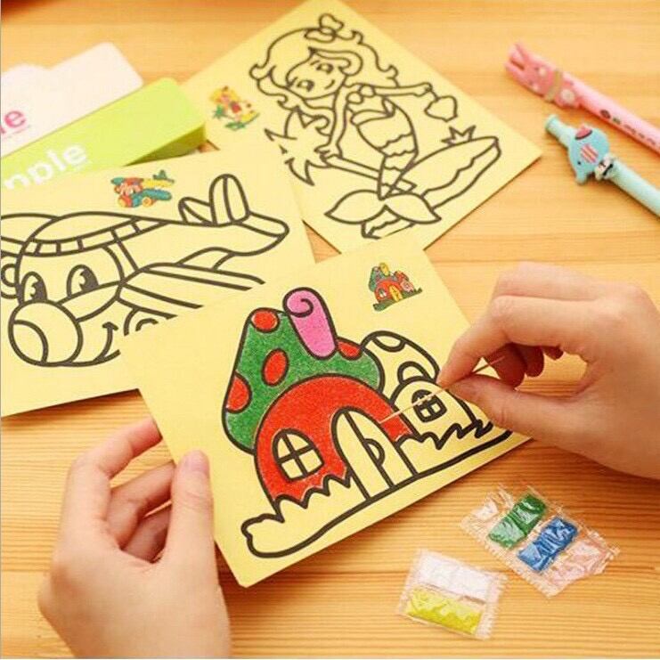 Combo 5 tranh cát kèm 6 màu cát- tranh cát nhiều mẫu đủ kích thước cho bé
