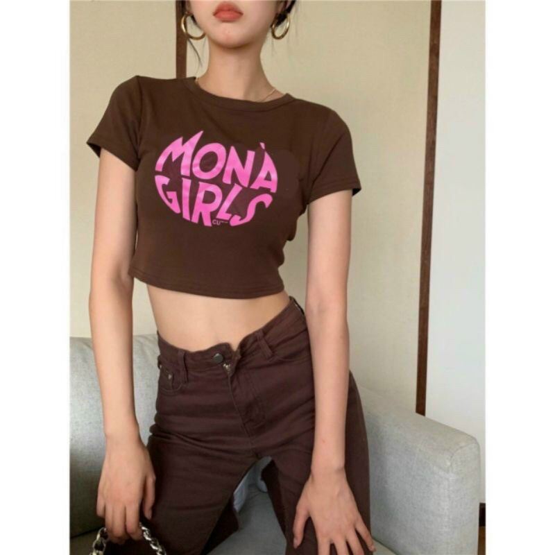 ÁO THUN CROPTOP IN CHỮ MONA GIRLS ÔM DÁNG