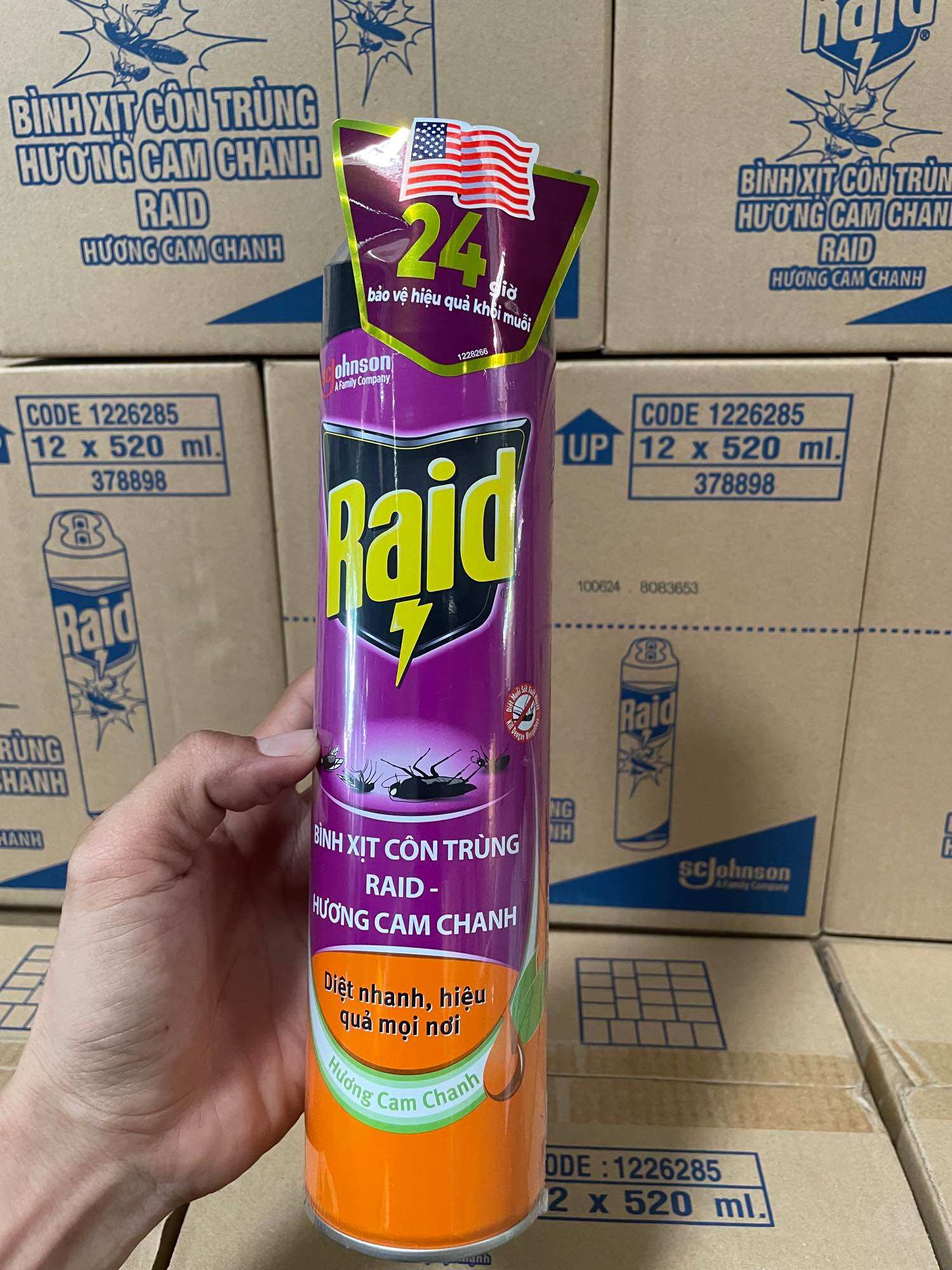 Xịt côn trùng Raid 520ml mẫu mới bảo vệ 24H