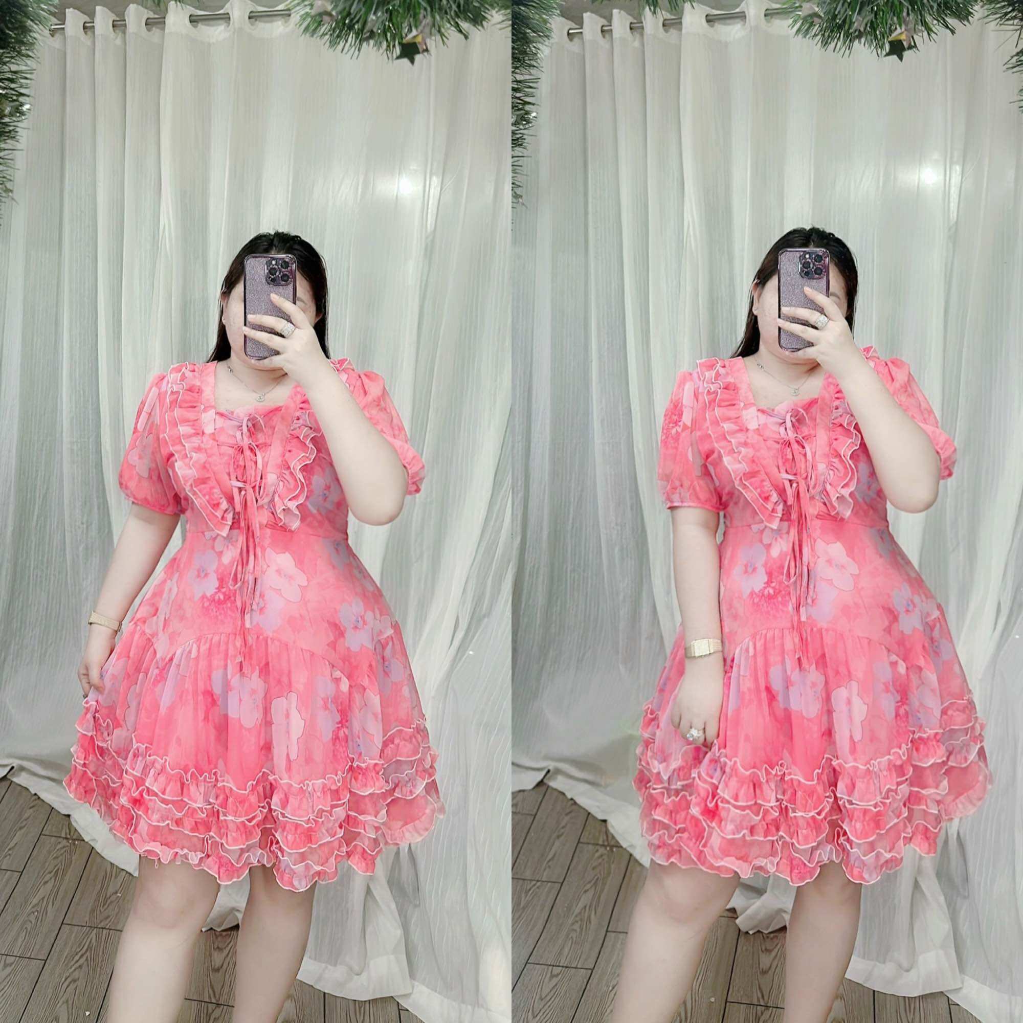 [Bigsize 60-85kg] Đầm voan 3 bèo