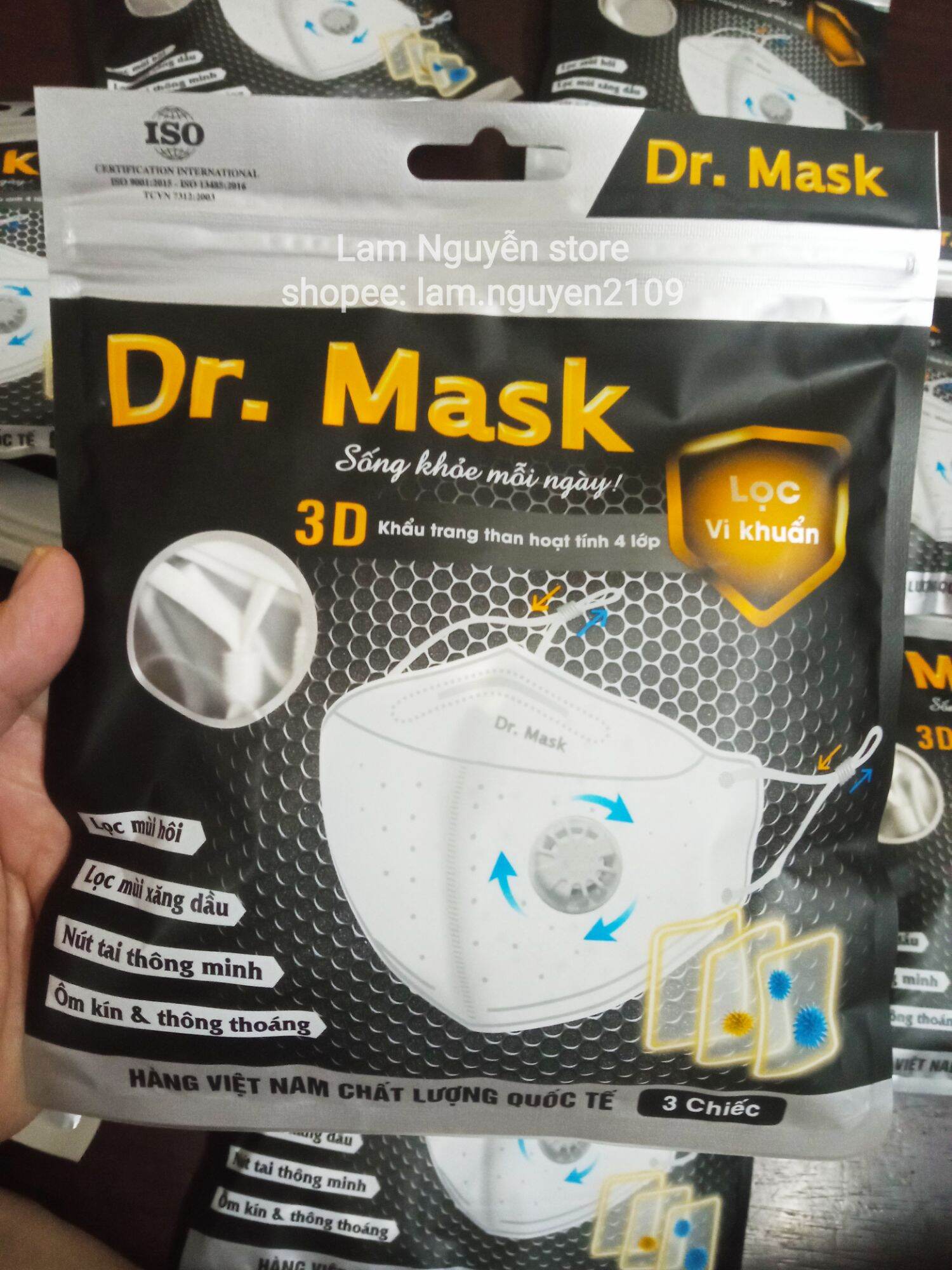 Khẩu trang có van than hoạt tính 3D 4 lớp Dr.mask
