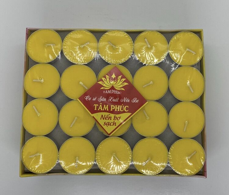 Nến viên tealight/ đèn cầy tealight/ Nến bơ không khói hộp 100 viên, màu vàng