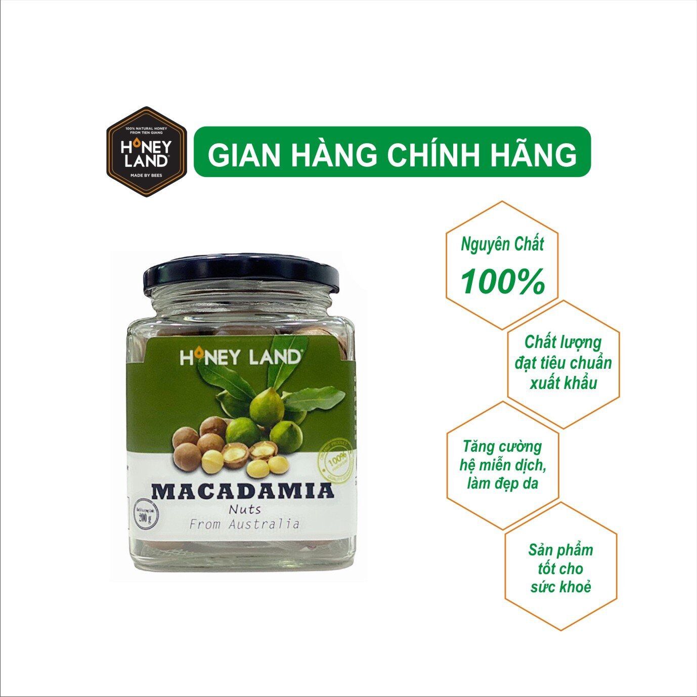 Hạt Macadamia sấy nứt vỏ Honeyland 200g nhập khẩu từ Úc