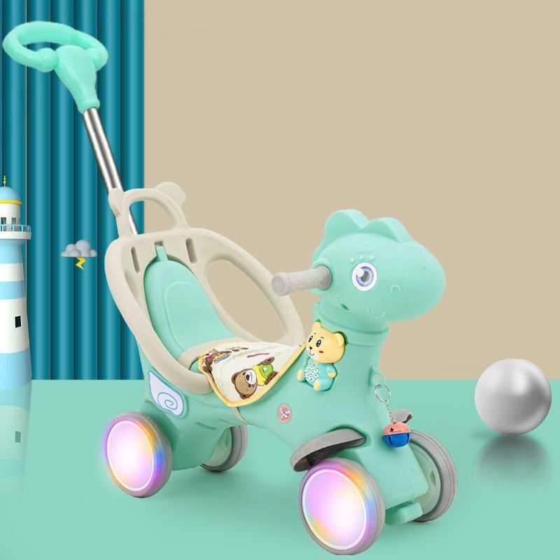 Ngựa  bập bênh đa năng có tay đẩy, 4 bánh có đèn ngủ sắc, kiêm xe chòi chân có nhạc.