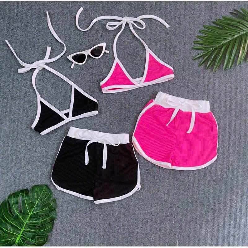 Đồ Bơi 2 Mảnh Bé Gái Quần Đùi Màu Sắc Đen Hồng |Bikini Cho Bé Gái