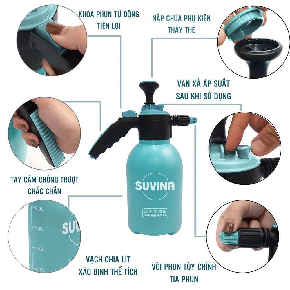 Bình xịt tưới cây 2 lít SUVINA ( xanh ngõ, xanh đậm, vàng, cam)