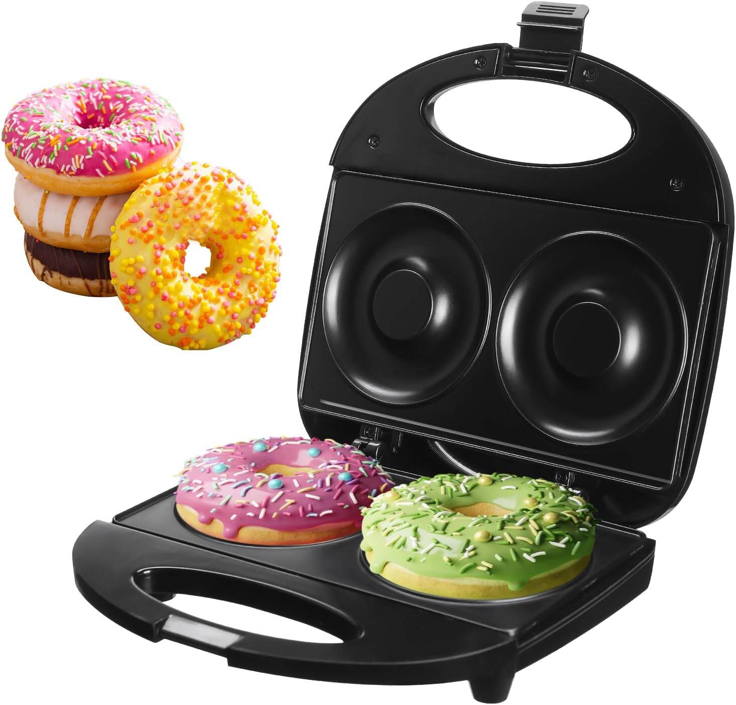 Máy Làm Bánh Donut Mini 4 Inch, Làm Được 2 Bánh Donut Cỡ Lớn, Bề Mặt Chống Dính, Máy Làm Bánh Donut Di Động 10cm Dùng Cho Gia Đình