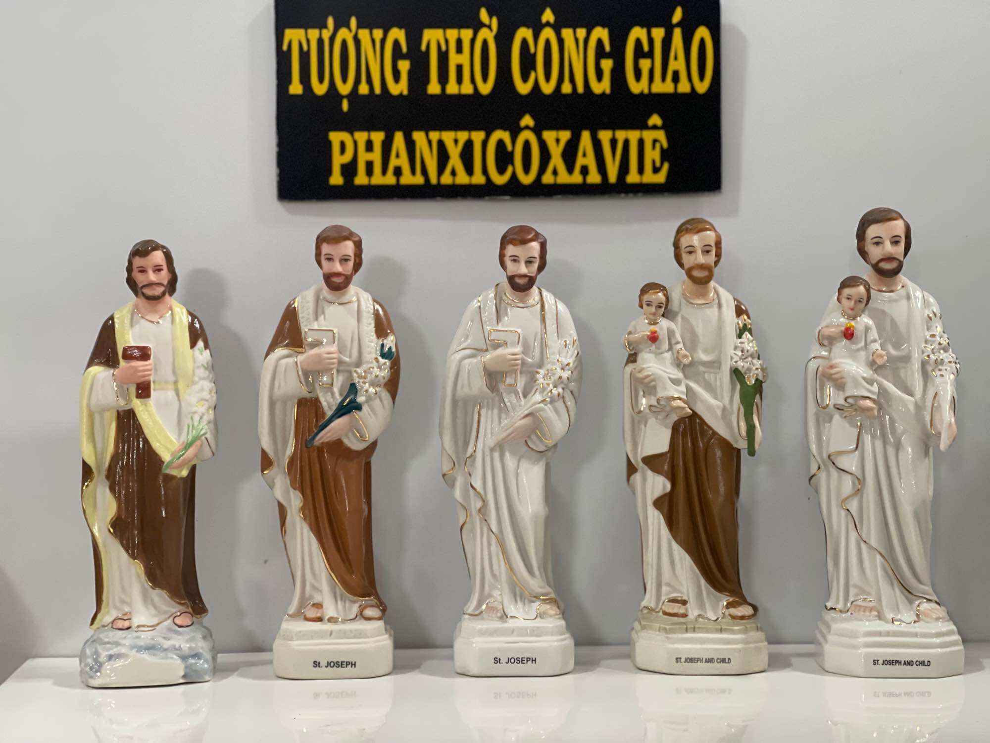 Tượng thánh giuse 17cm gốm sứ cao cấp - tượng thờ công giáo phanxico xavie.