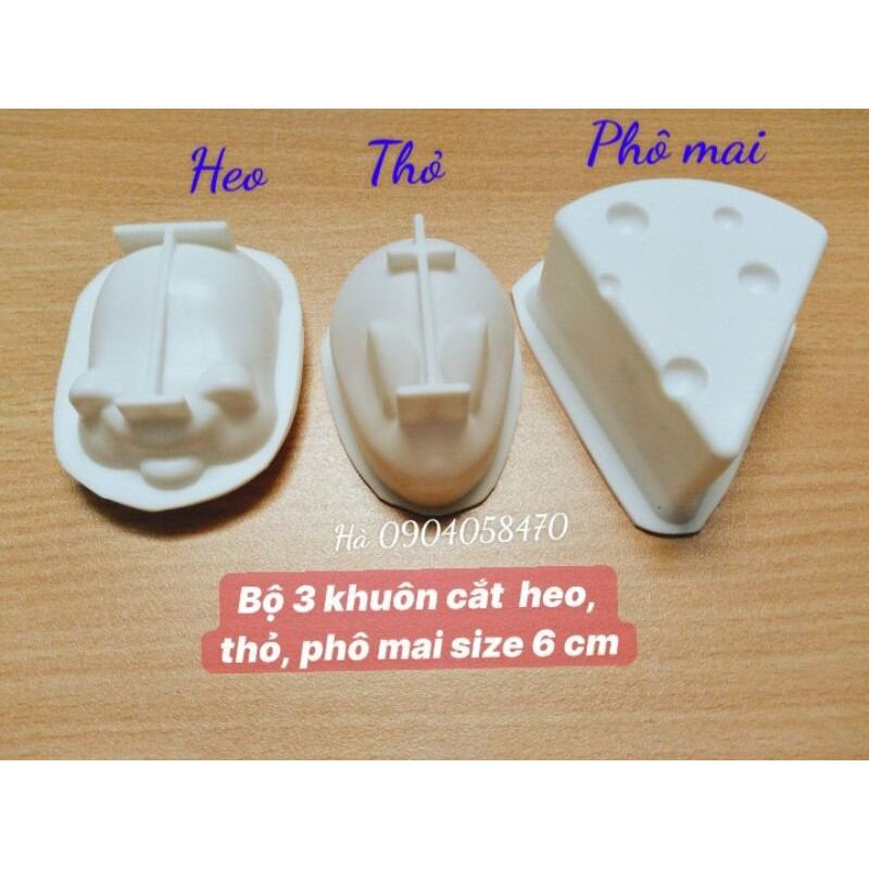 Bộ 3 khuôn silicon cắt thỏ , heo, phô mai làm thạch rau câu, pudding