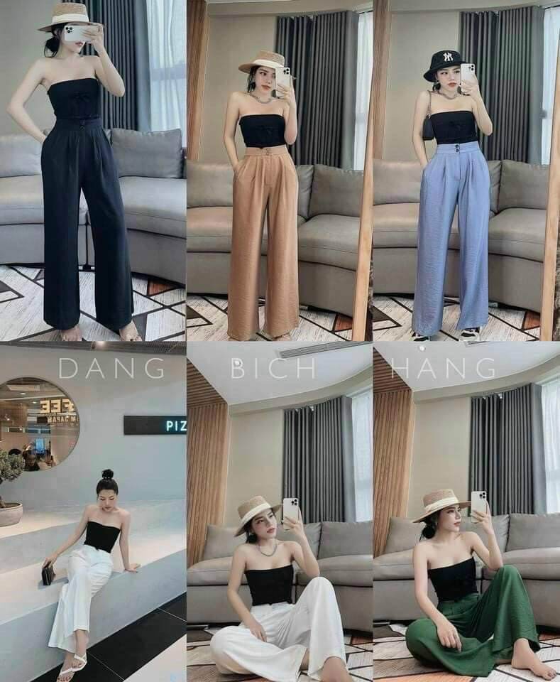 Quần đũi suông cạp chun lưng cao