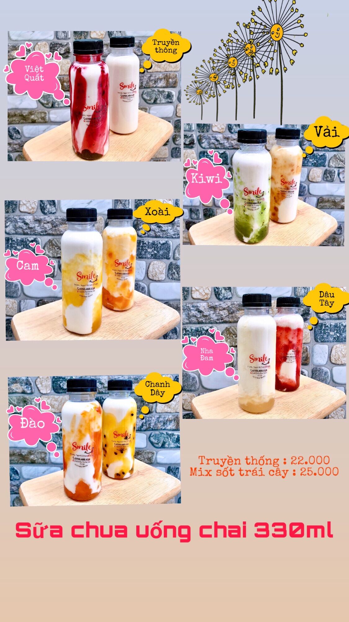 SỮA CHUA CHAI UỐNG 330ml - có 10hương vị