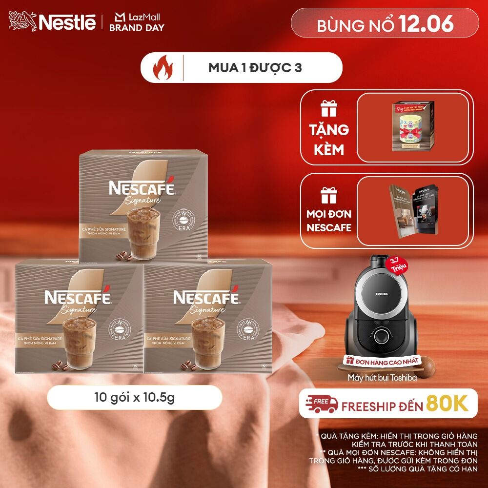 Combo 3 hộp Cà phê sữa NESCAFÉ Signature Hộp 10 gói THƠM NỒNG VỊ ĐẬM