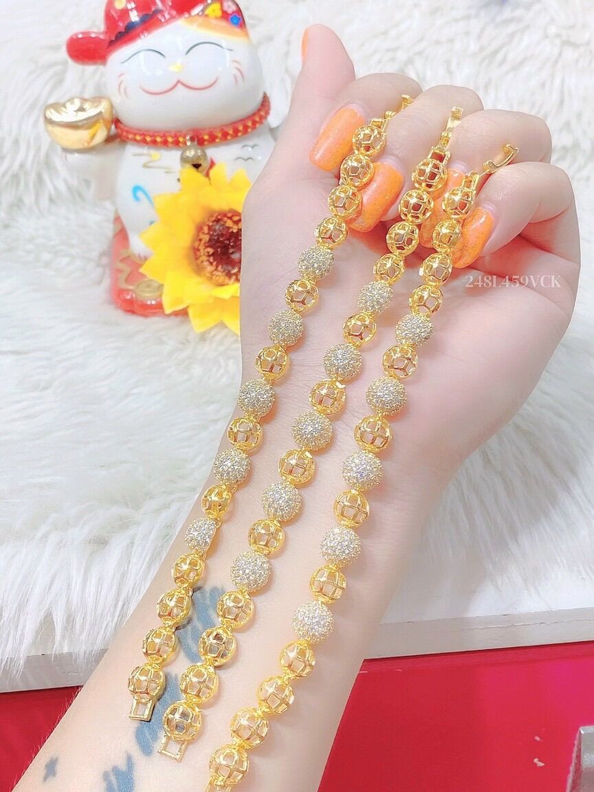 Lắc tay nữ trái châu chạm xoàn mạ vàng 18k cao cấp mẫu mới cực xinh