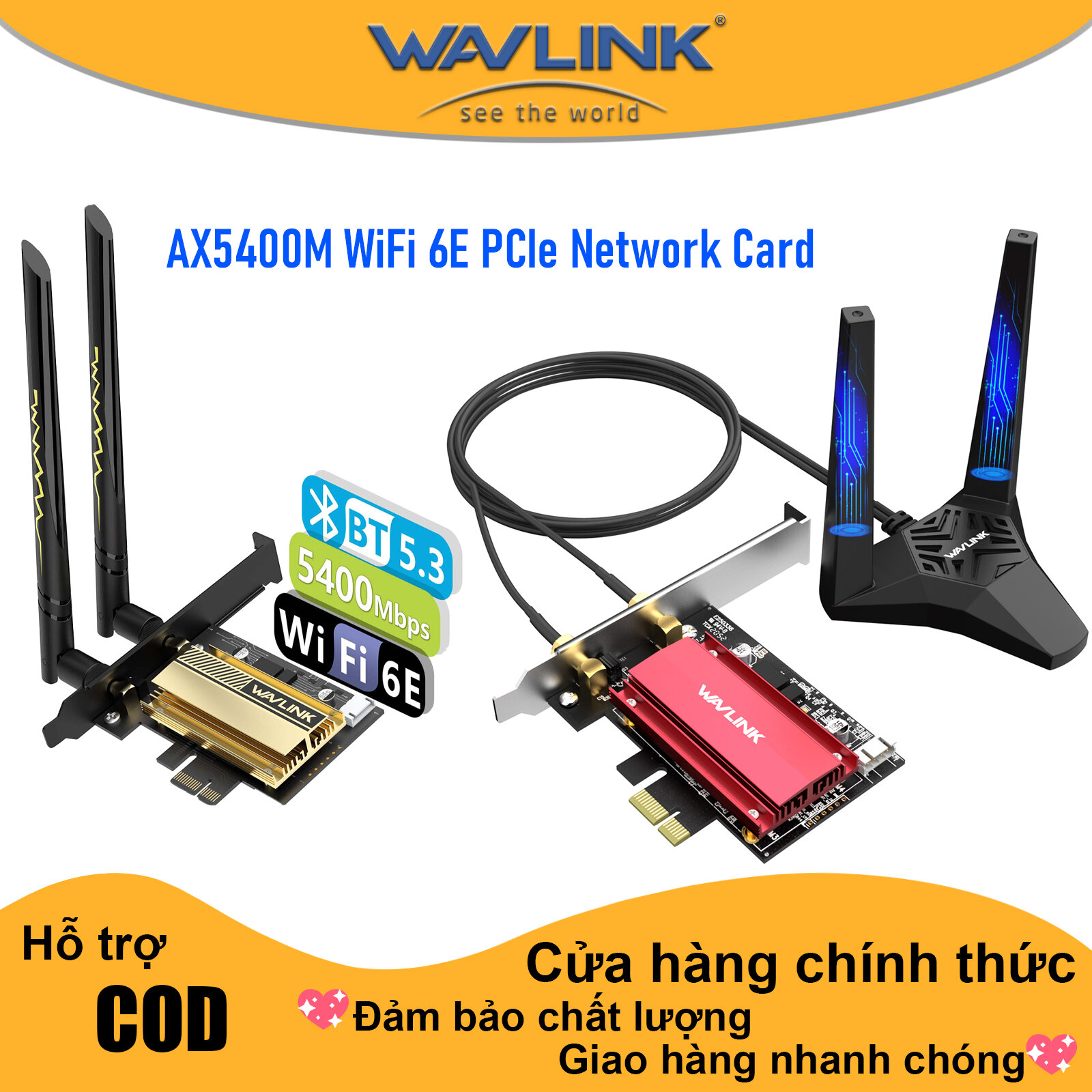 WAVLINK AX5400Mbps WiFi 6E PCIe Network Card, Tri-Band AX210 Wireless Adapter with Bluetooth 5.3, MU-MIMO, WPA3, OFDMA, Low-Profile Bracket, Heat Sink, For Windows 10/11 PC Giá 780,000 Đồng*Miễn phí vận chuyển