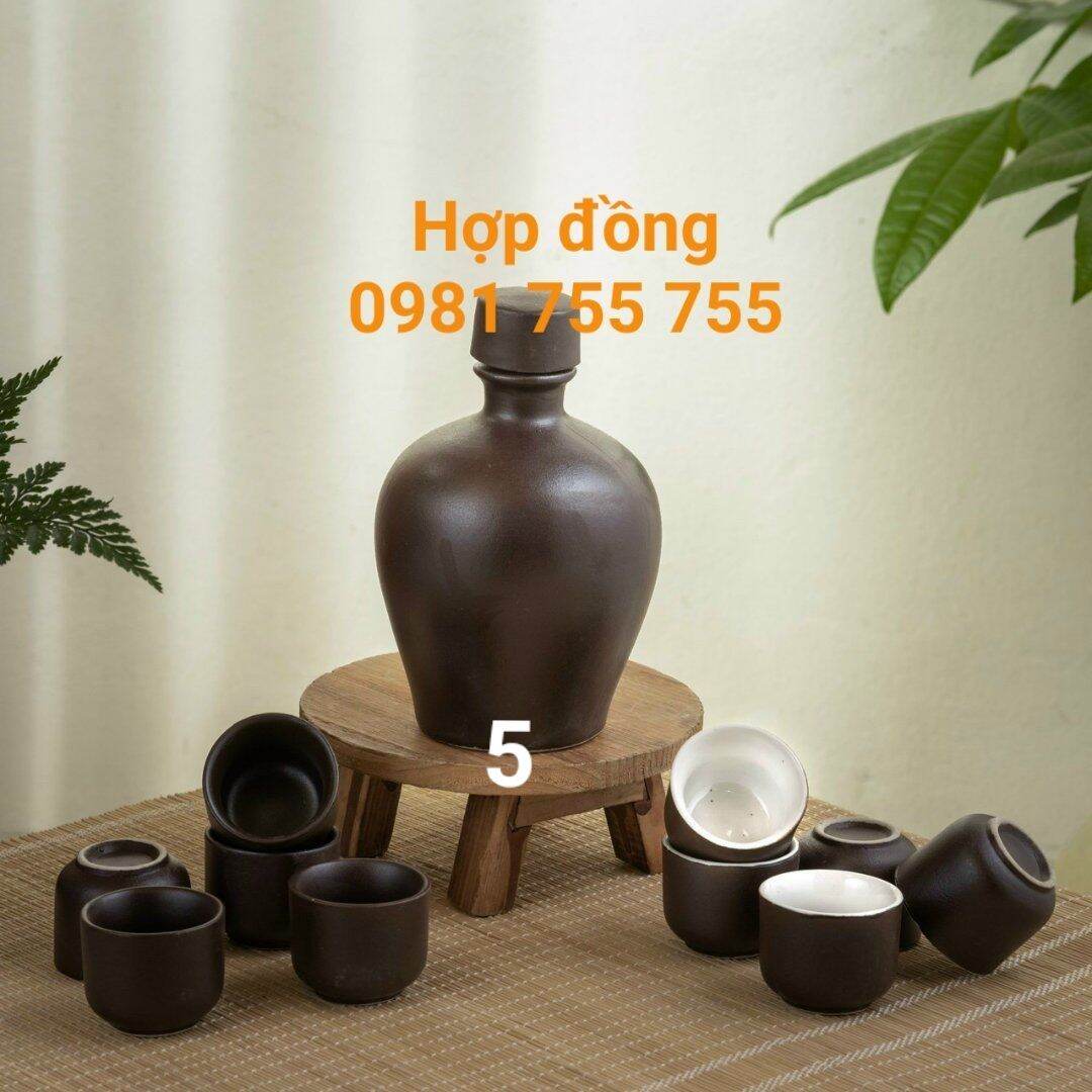 Vò gốm kèm 10 chén,,bình đựng rượu 500ml,nậm rượu Bát Tràng cao cấp