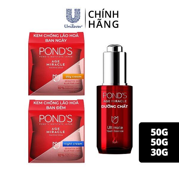 Combo bộ Kem chống lão hóa Pond's Age Miracle ngày và đêm 50g - Tinh chất serum Pond's Age Miracle c