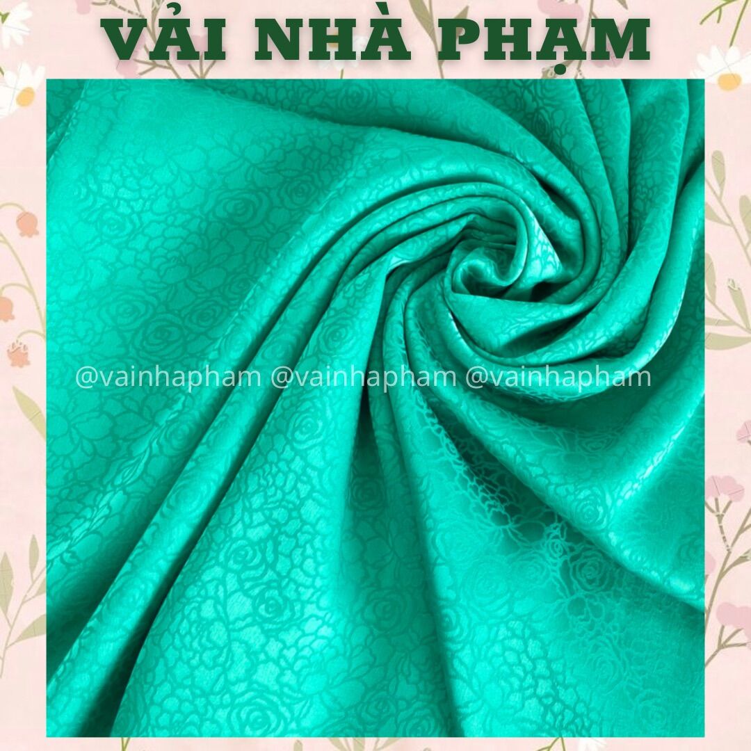 Vải gấm lụa hồng quế xanh ngọc - khổ 1.5m - vải nhà phạm