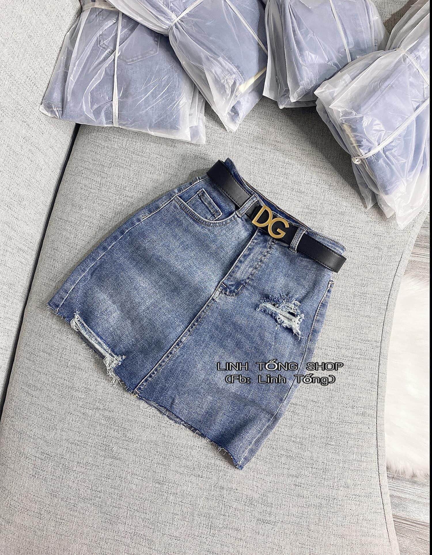 Chân váy jean rách, có sẵn quần trong (hàng dày dặn, co dãn tốt)