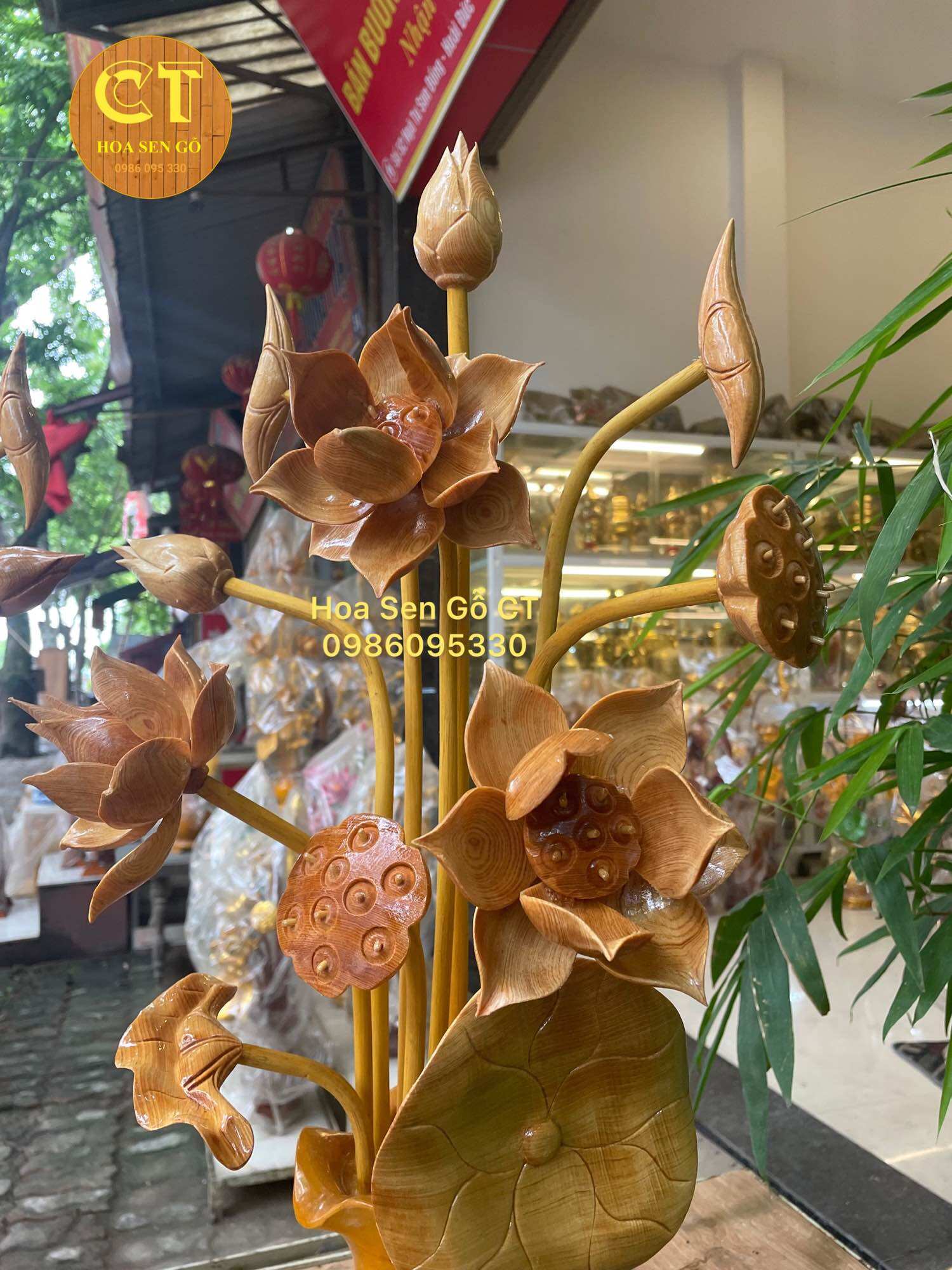 Hoa Sen Gỗ Pơ Mu Cao 65cm - 1 Bình