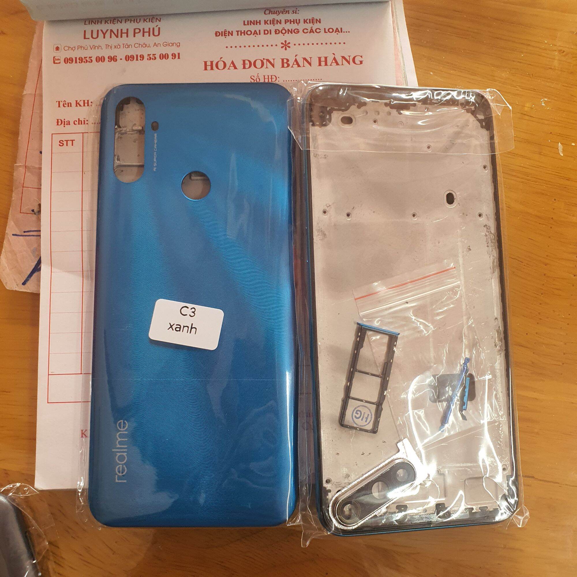 Vỏ realme c3 bộ có kính camera khay sim bao test