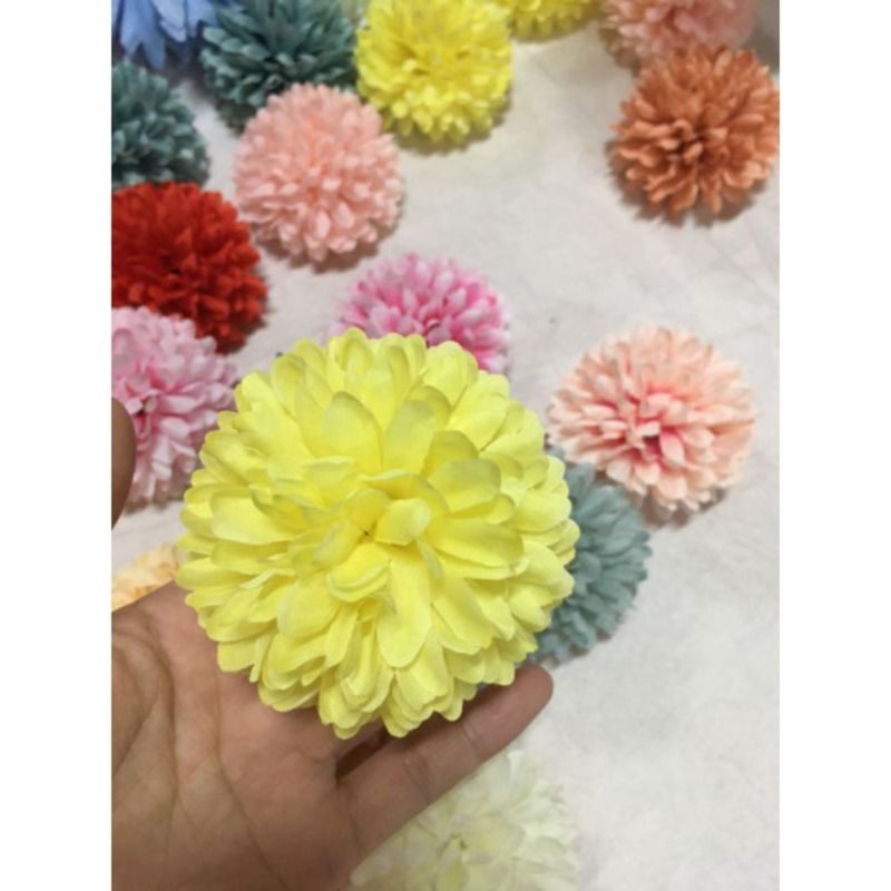 Đầu bông cúc xù_cúc bing bong 7cm_hoa giả, hoa lụa