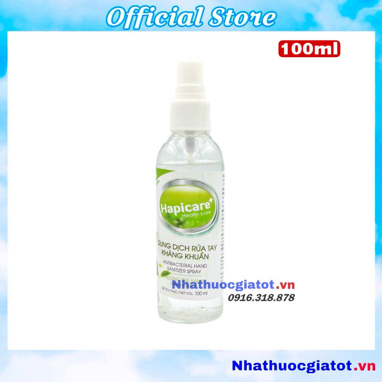 Dung dịch rửa tay xịt khuẩn hapicare+ 100ml bỏ túi tiện dụng