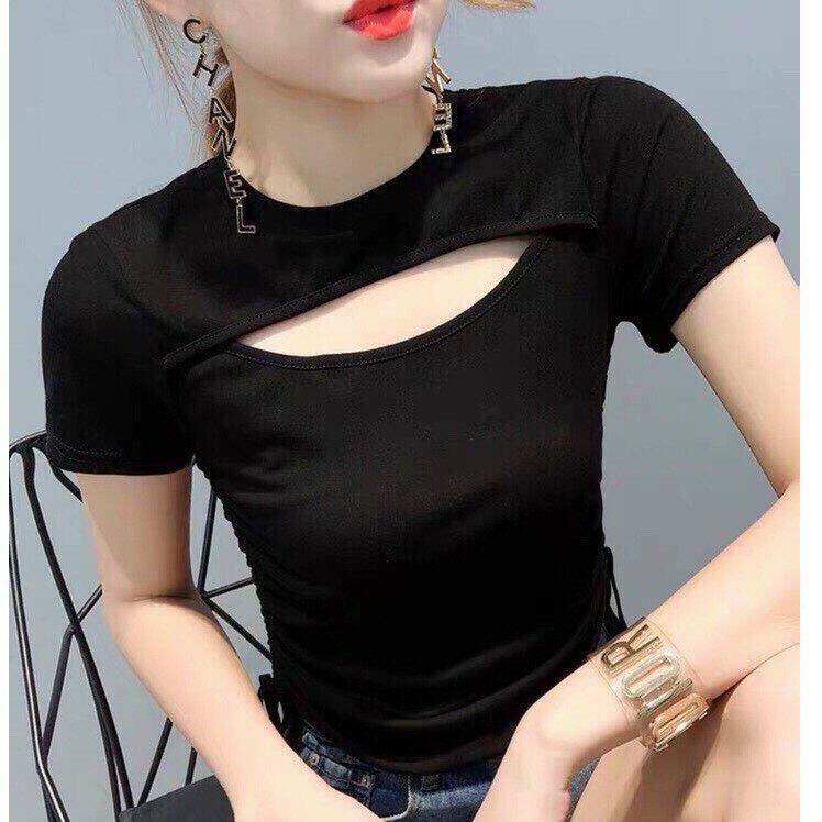 ÁO CROPTOP CỔ KHOÉT RÚT EO