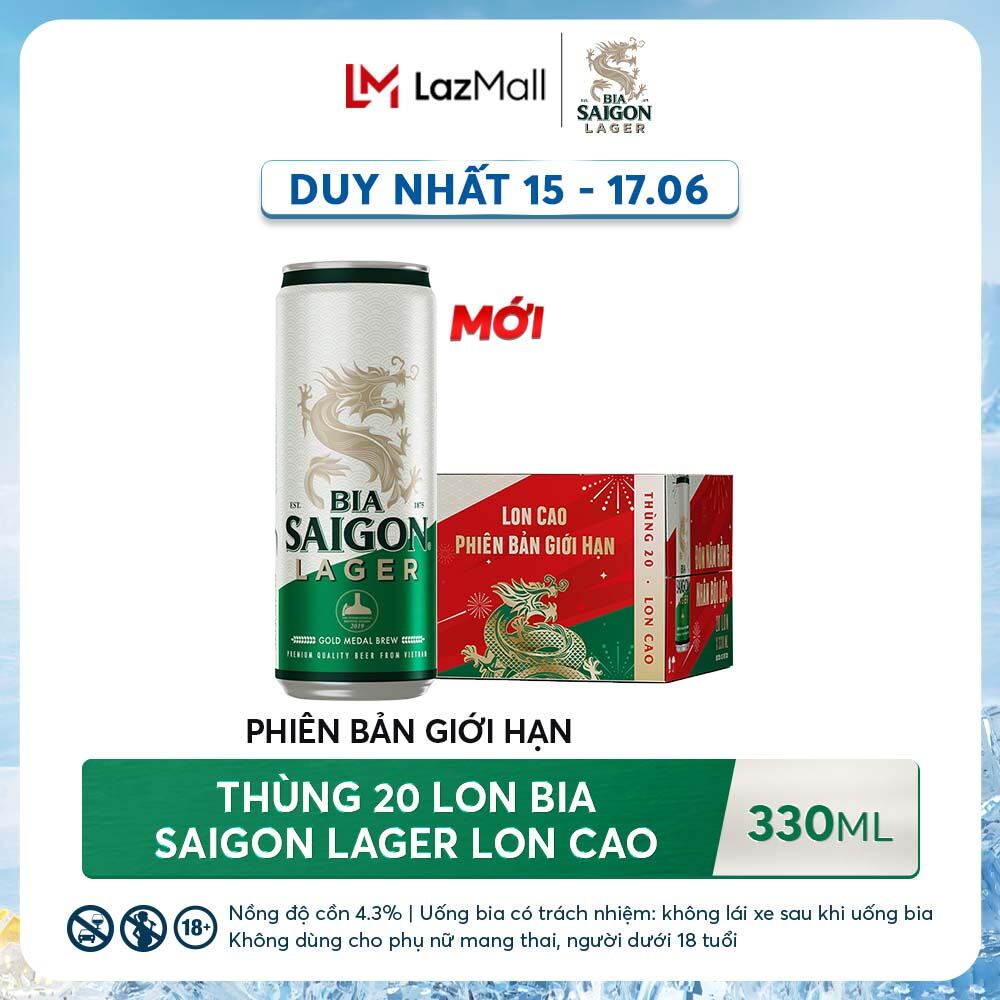 Thùng 20 lon Bia Saigon Lager Sleek 330ml