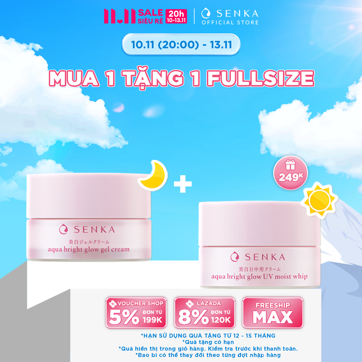 Kem dưỡng da Trắng Hồng ban đêm giảm thâm sạm Không Cồn dạng gel SENKA AQUA BRIGHT GLOW GEL CREAM 50