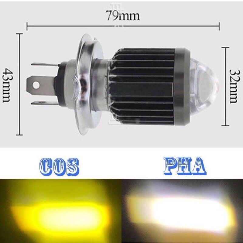 Đèn pha led bi cầu chân h4 pha trắng cốt vàng