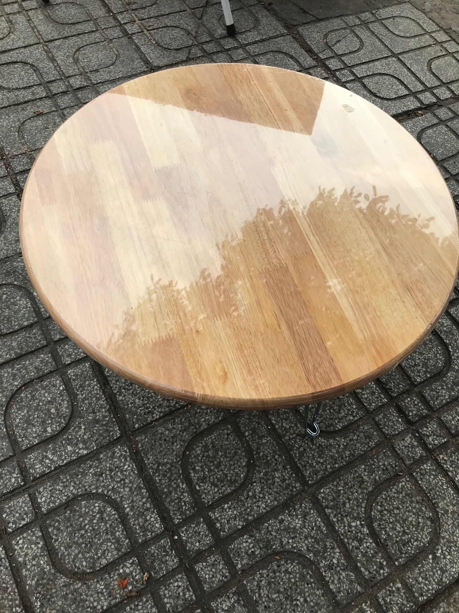 [HCM]Bàn Gỗ cao su chân thép gấp đường kính 50cm