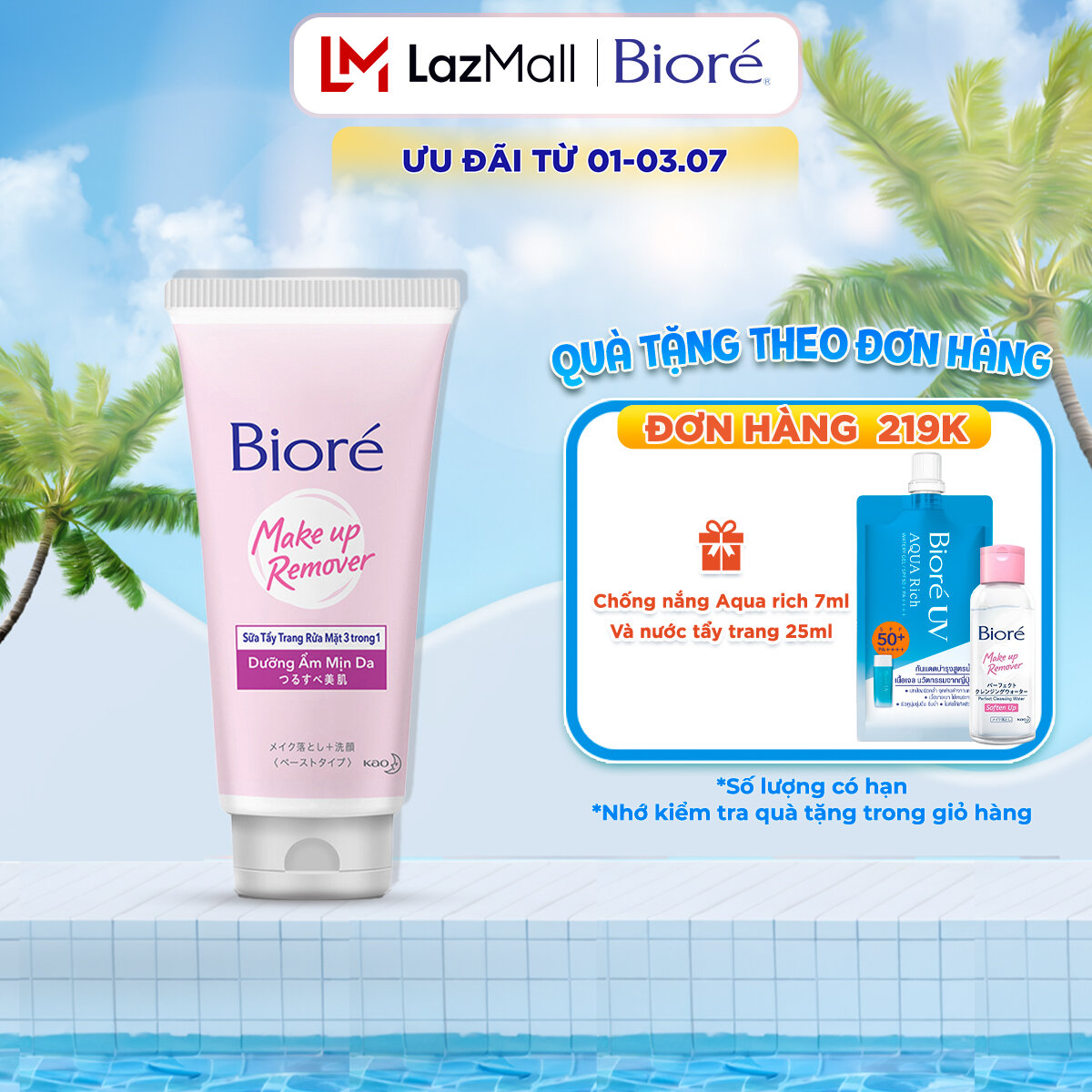 Sữa Tẩy Trang Rửa Mặt 3 Trong 1 Dưỡng Ẩm Mịn Da Biore 100g