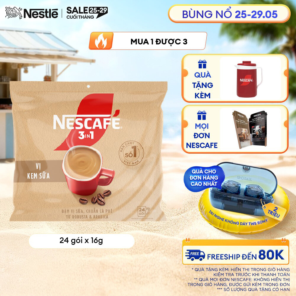 [FREESHIP TOÀN QUỐC] Combo 3 bịch Cà phê hòa tan NESCAFÉ 3IN1 VỊ KEM SỮA Bịch 24 gói ĐẬM VỊ SỮA, CHUẨN CÀ PHÊ