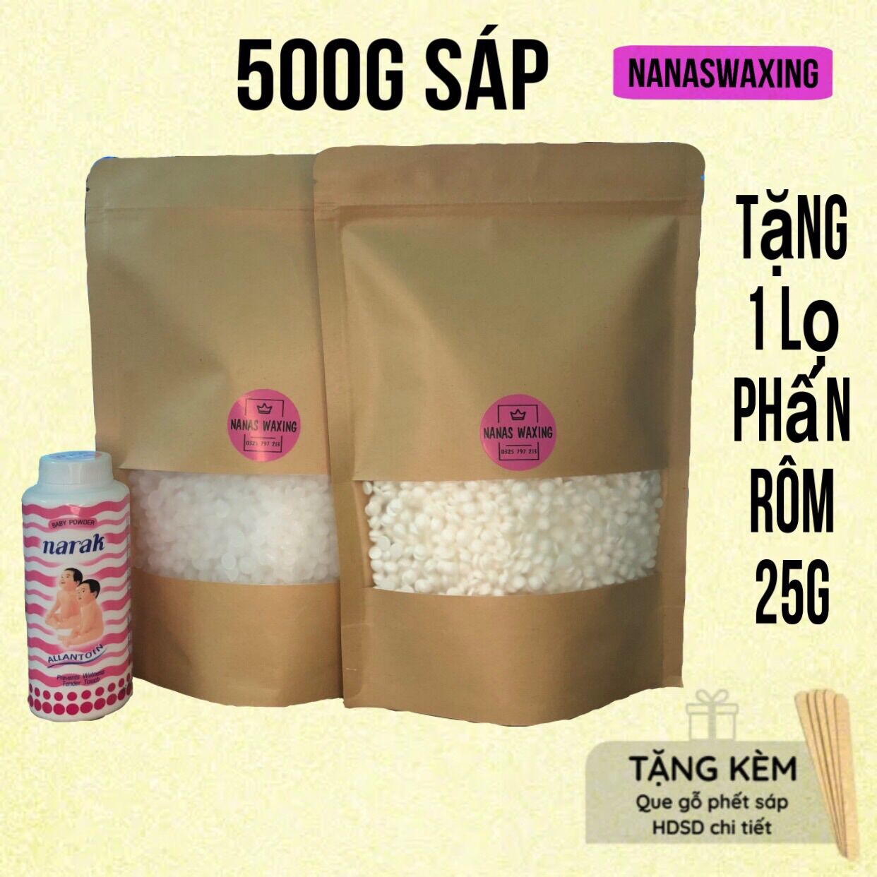 500g SÁP WAX LÔNG NÓNG SÁP SỮA DỪA( kèm que ) sáp wax lông dừa cao cấp sáp wac nóng