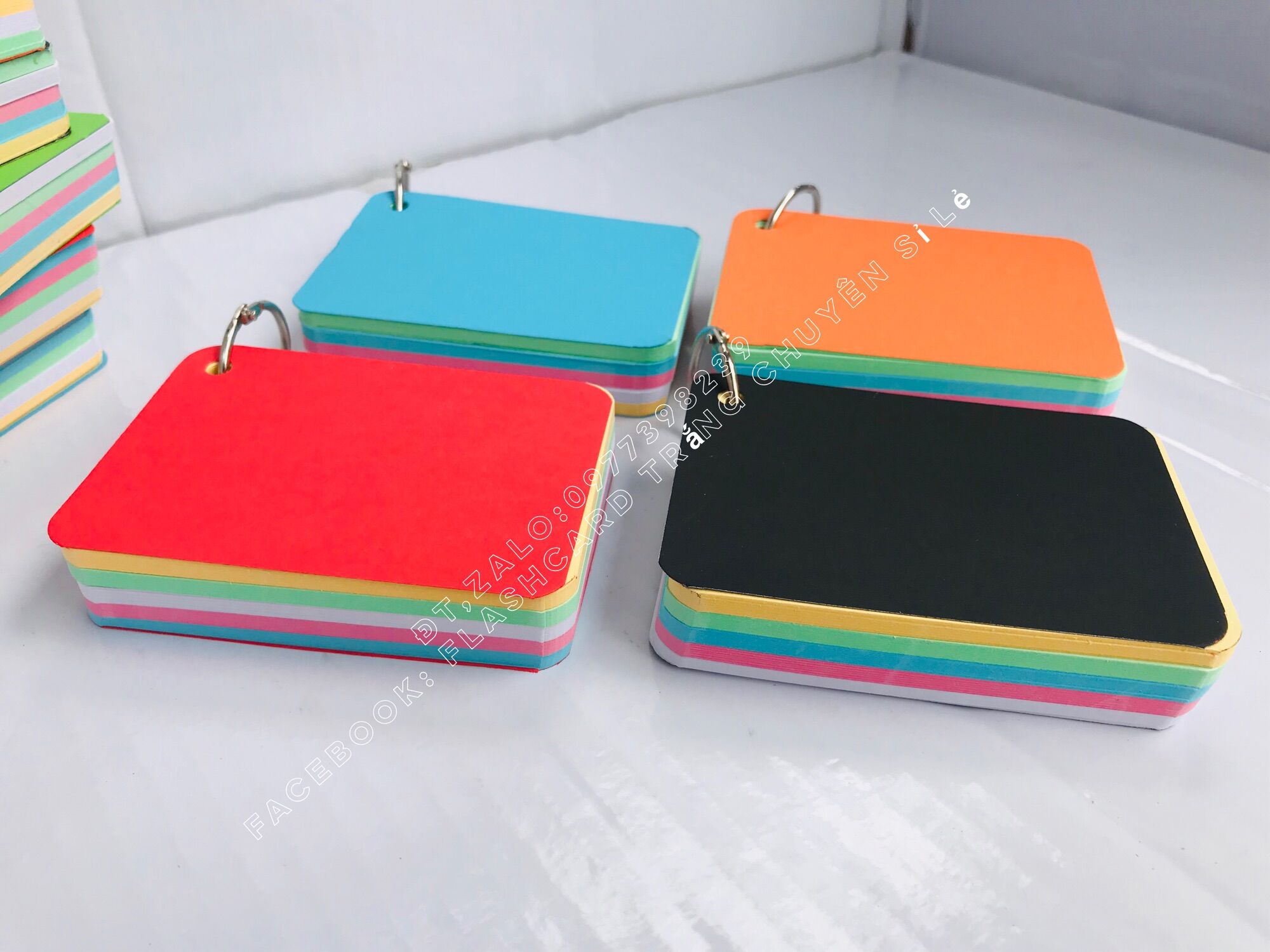 [HCM]Flashcard khổ 7x10cm 10x10cm mix 5 màu tặng kèm khoen bìa màu đẹp(100 thẻ)