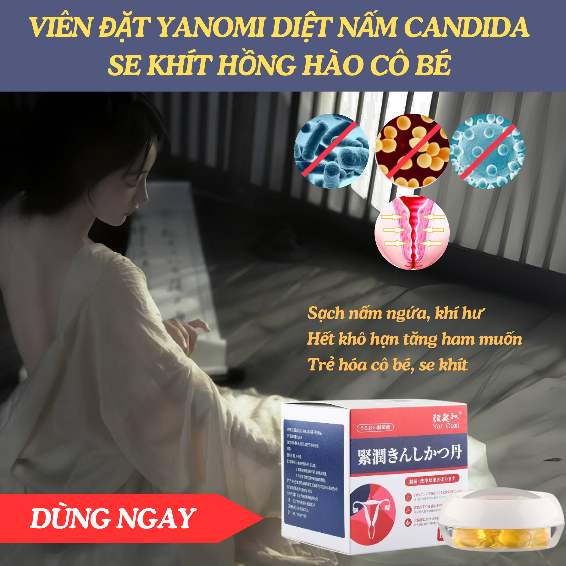 Viên đặt se khít TÁI TẠO HỒNG HÀO sạch ngay nấm ngứa hết khô rát tăng nước dồi dào khắc phục lỏng lẻo giúp se khít sáng hồng như thời con gái HỘP 10V