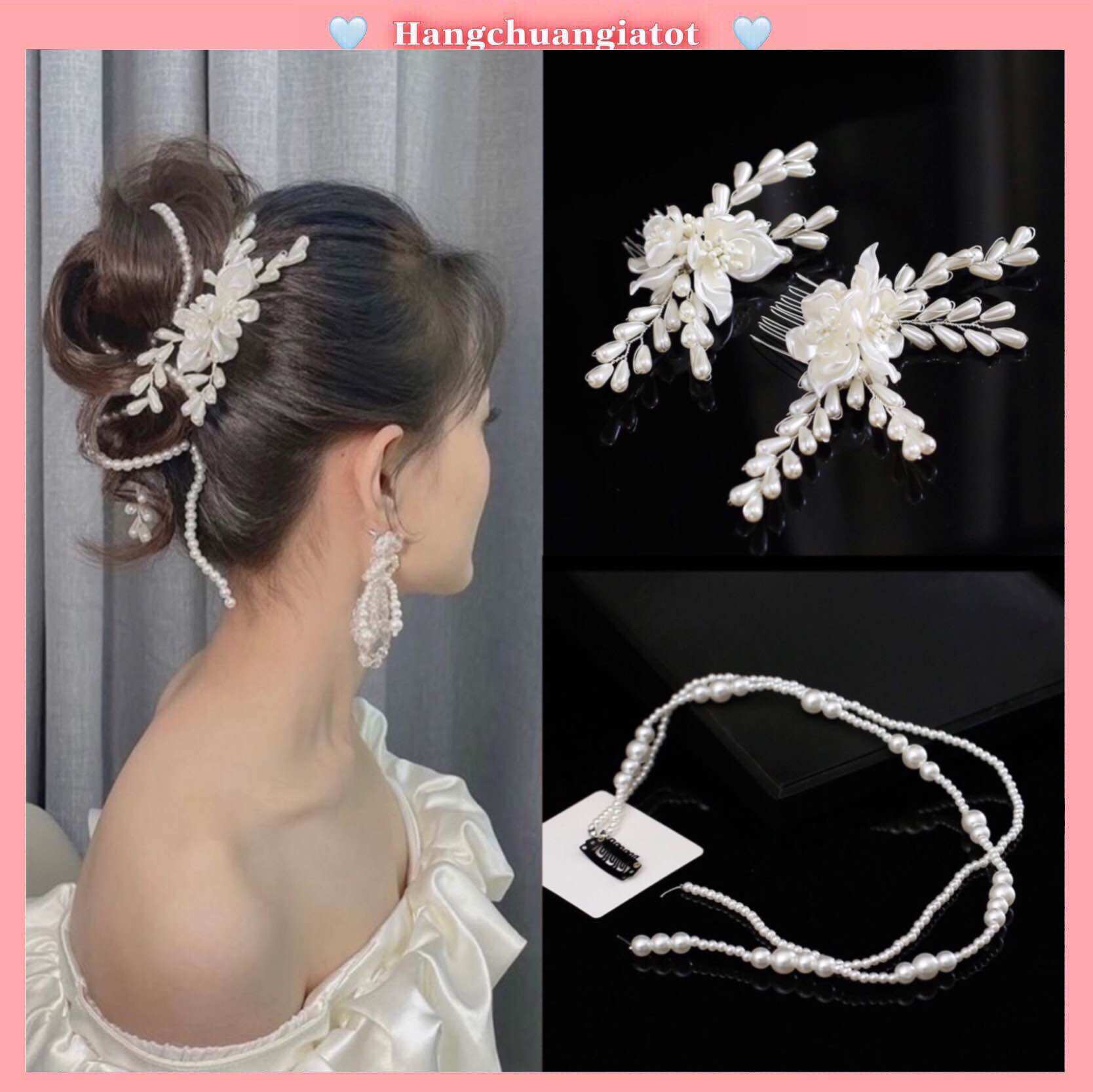 Phụ kiện cài tóc hoa ngọc trai xinh xắn thời trang