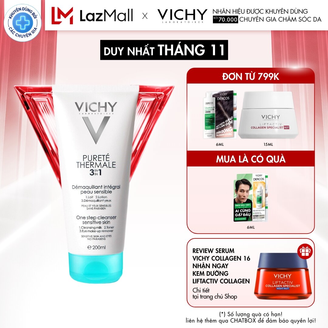 Sữa rửa mặt tẩy trang 3 tác dụng Vichy Purete Thermal One Step Cleanser