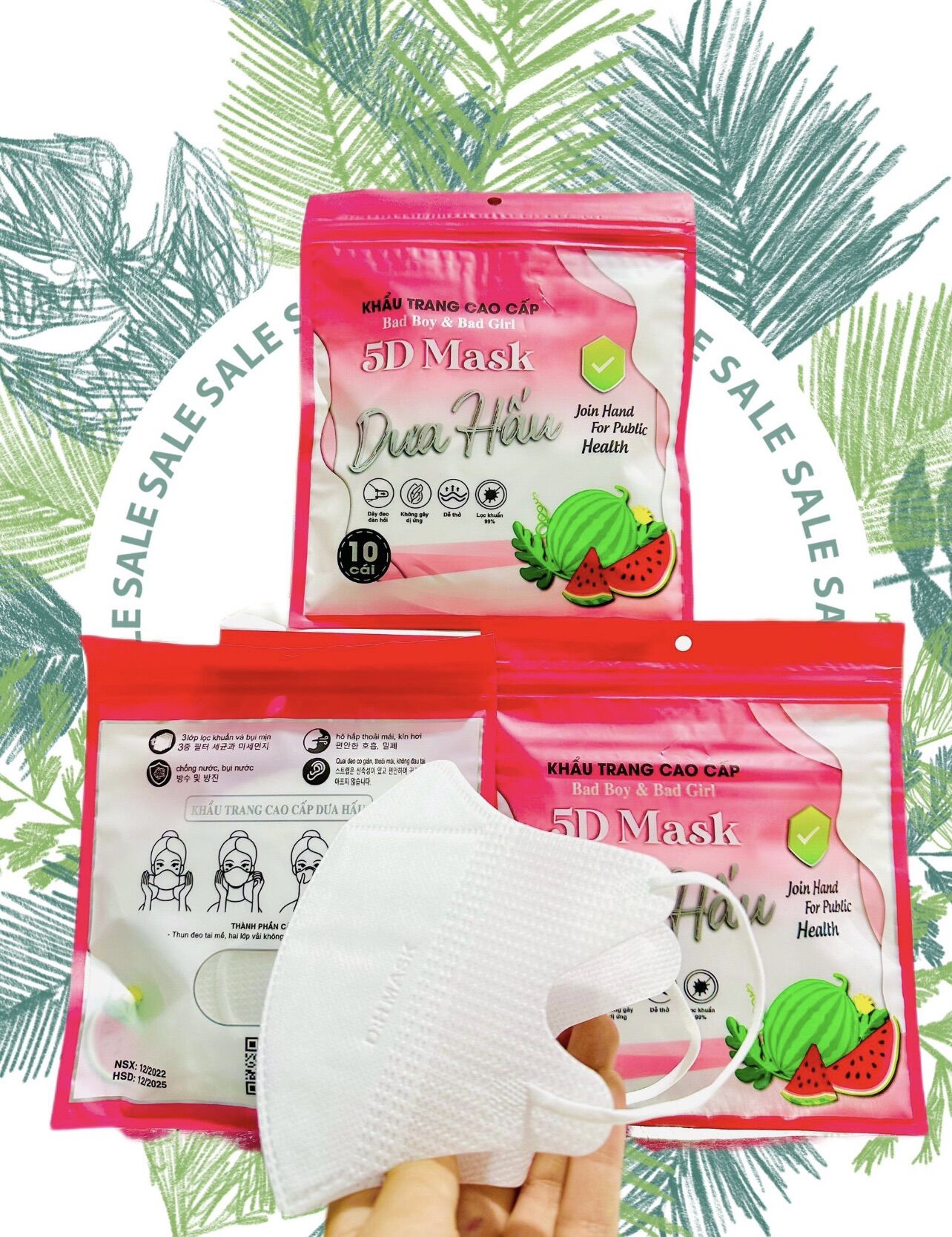100 chiếc khẩu trang 5d dưa hấu