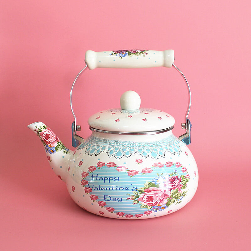 Thickened Flat Bottom 2.4L Enamel Kettle with Cartoon Le Sucre Rabbit Pattern Universal Boiled Water Kettle Cold Water Kettle Teapot Milk Tea Pot