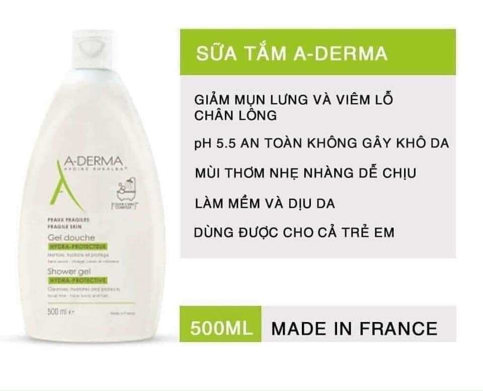 Sữa tắm đánh bay mụn lưng và viêm nang lông A-DERMA pháp chai 500ml