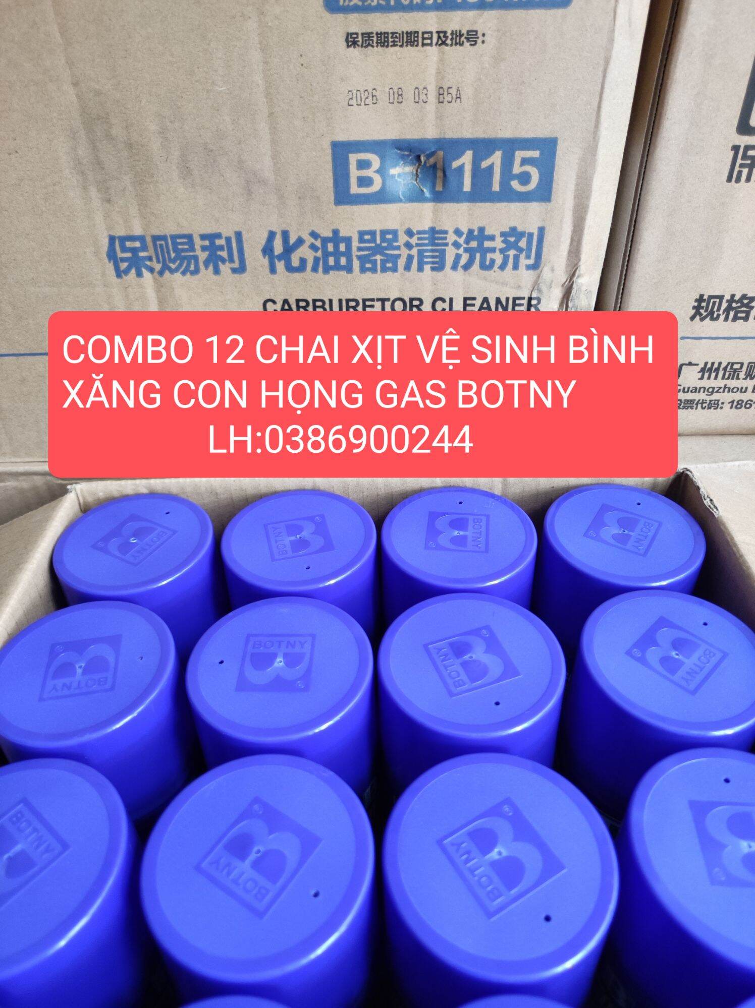 Combo 12 chai xịt vệ sinh bình xăng con họng gas botny